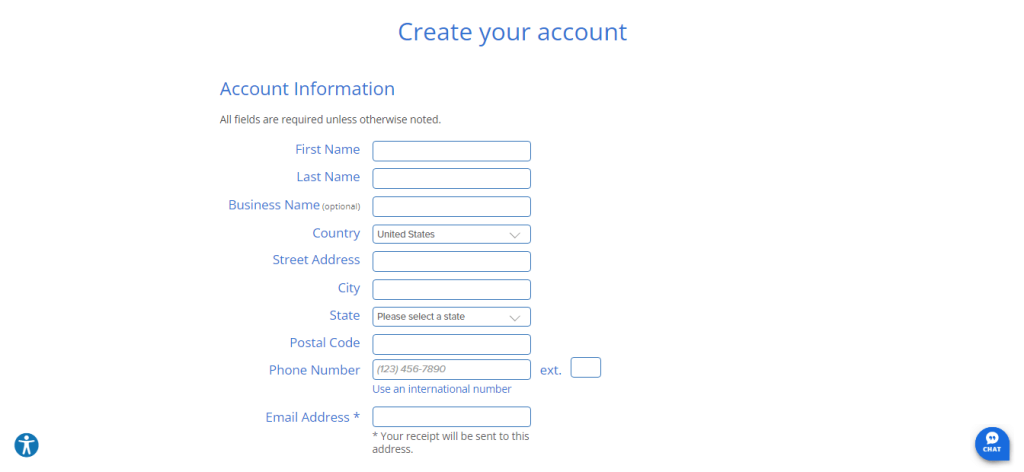 account information bluehost