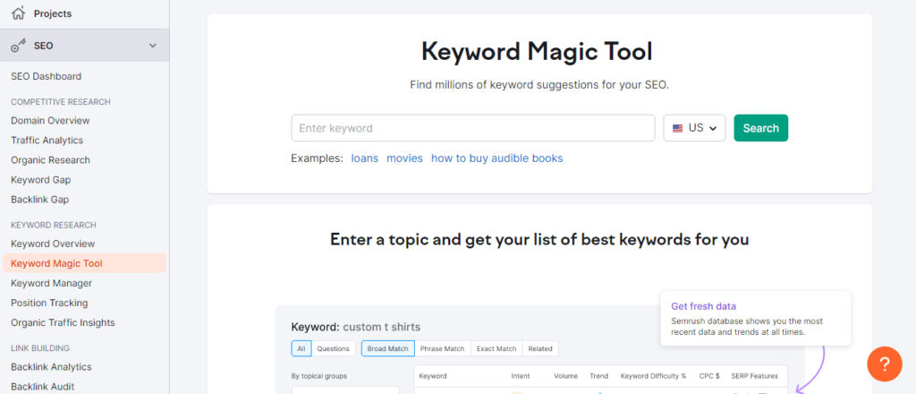 Keyword magic tool - Semrush