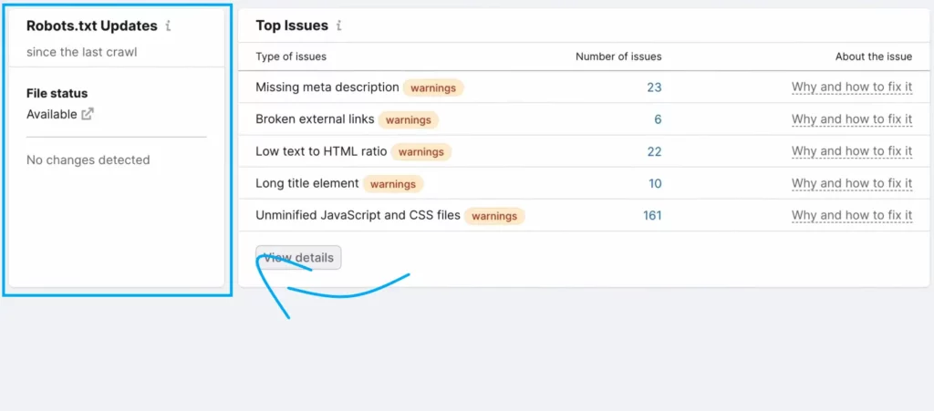 Robots.txt issues - technical SEO audit -Semrush