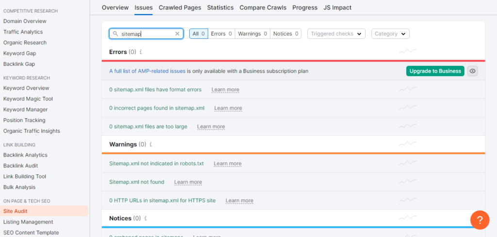 Sitemap issues - technical SEO audit