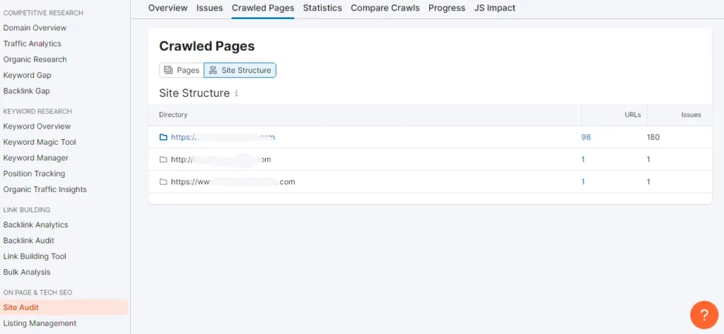 Technical SEO audit - site structure