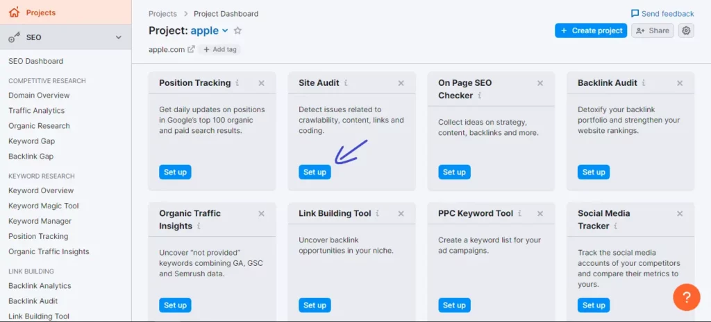 setup site audit semrush