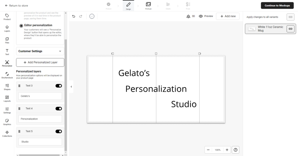 Gelato's Personalization Studio