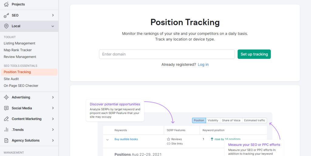 Position Tracking: Tracking Local Search Performance and Analytics