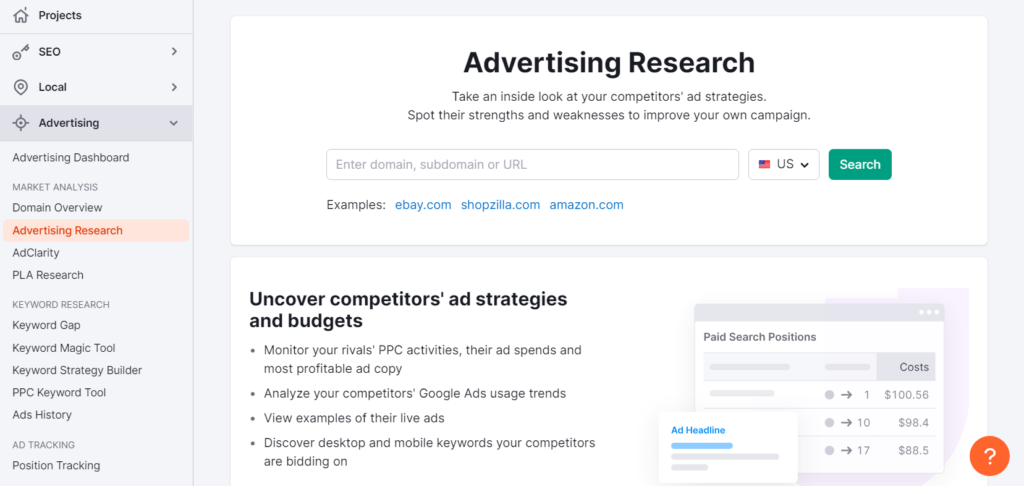 Advertising Research Tool  by Semrush