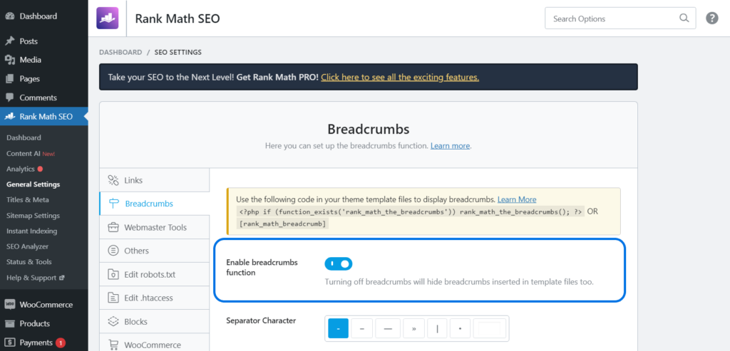 Enabling Breadcrumbs 