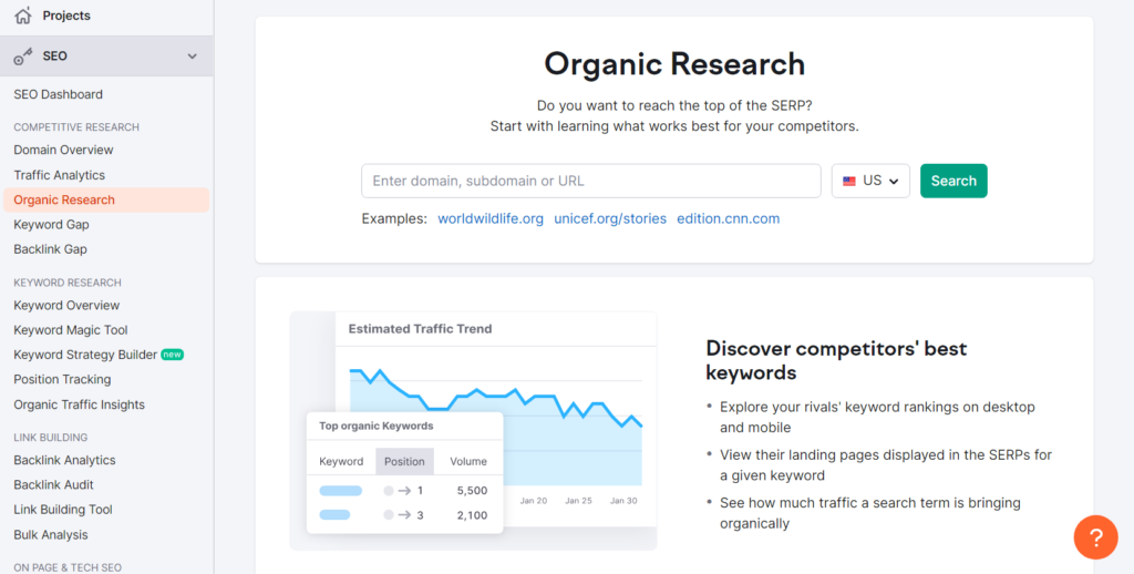 Organic Research Tool by Semrush