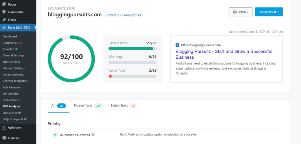 SEO Analyzer by Rank Math SEO