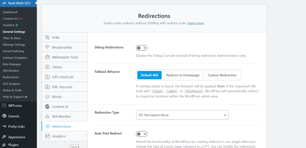 Managing Redirections and Affiliate Links With Rank Math