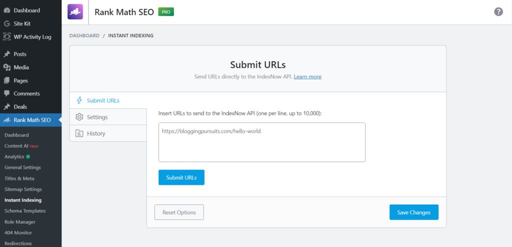 Instant Indexing - Rank Math