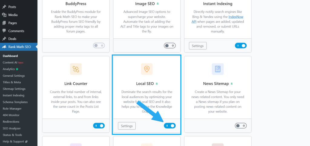 Enabling Rank Math's Local SEO Module