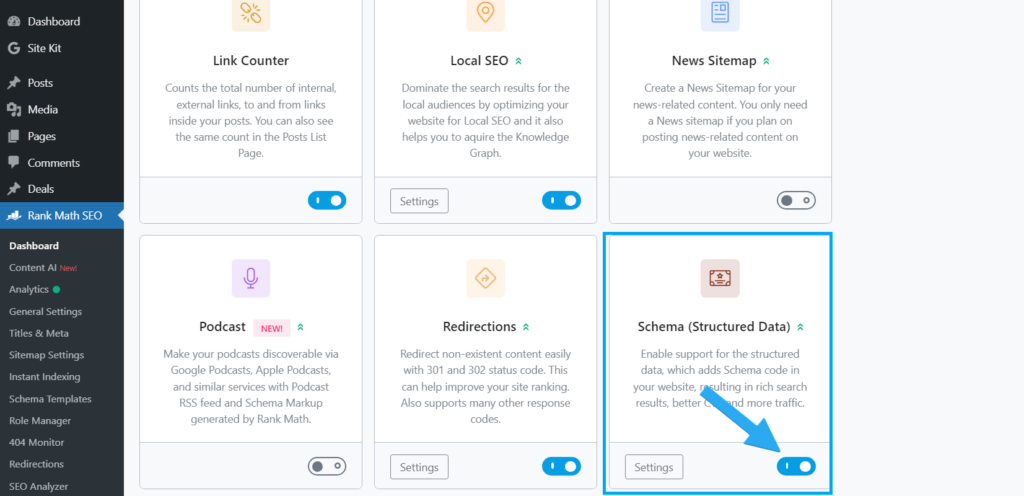 Turning the Schema Markup module on