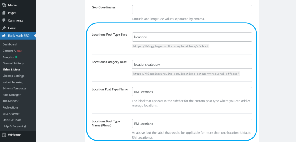 Configuring multiple locations settings