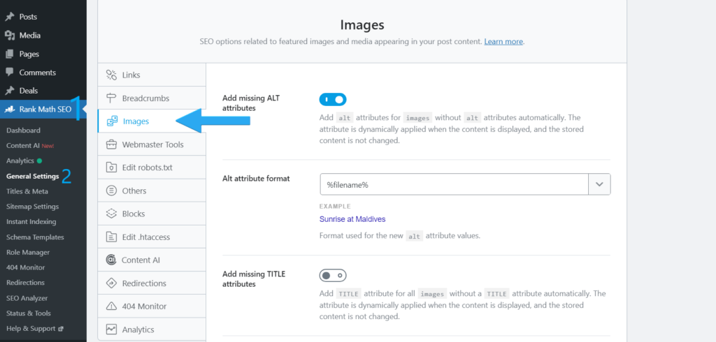 Image SEO settings