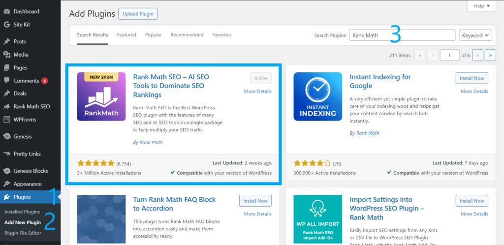Installing Rank Math SEO Plugin